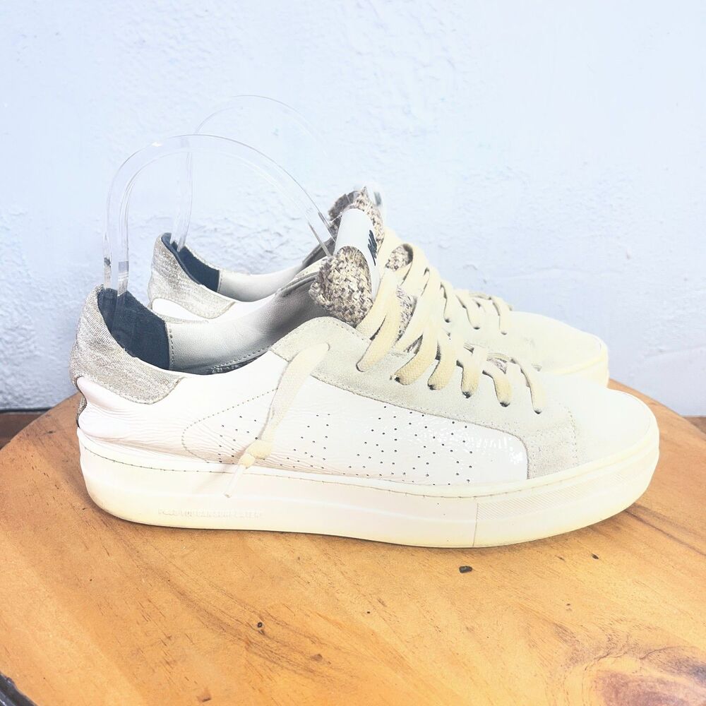 P448 John Sneakers Womens 39 US 8.5 White Leather Silver Metallic Italian Luxury